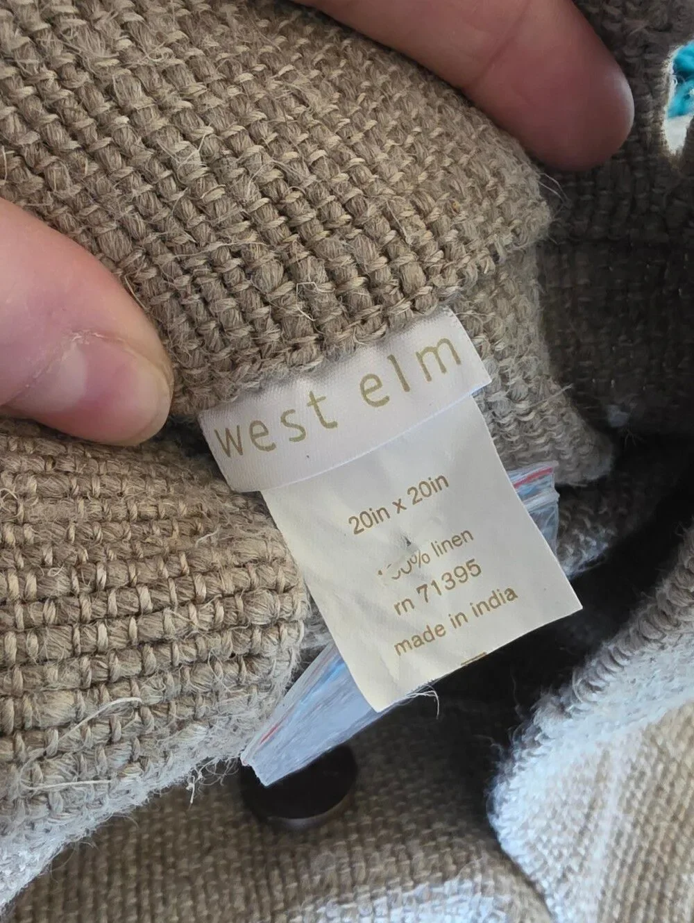 West Elm 100% Linen Tan Pillowcase 20in x 20in With Buttons